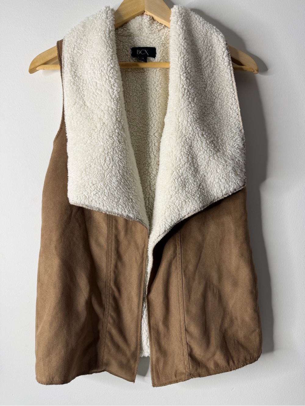 BCX Brown Faux Suede Vest with Cream Sherpa Lining
